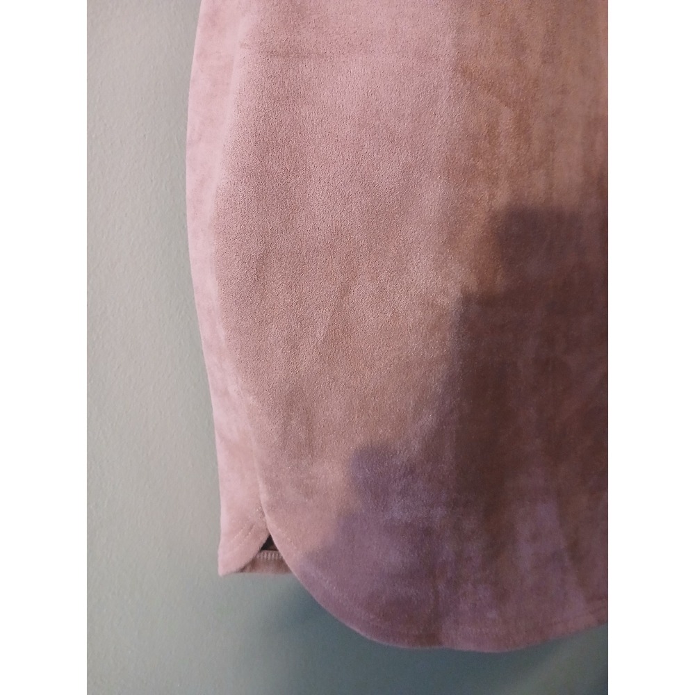 Faux Suede Bodycon Mini Dress Deep V-Neck Spaghetti Strap Dusty Rose Pink - Picture 5 of 6